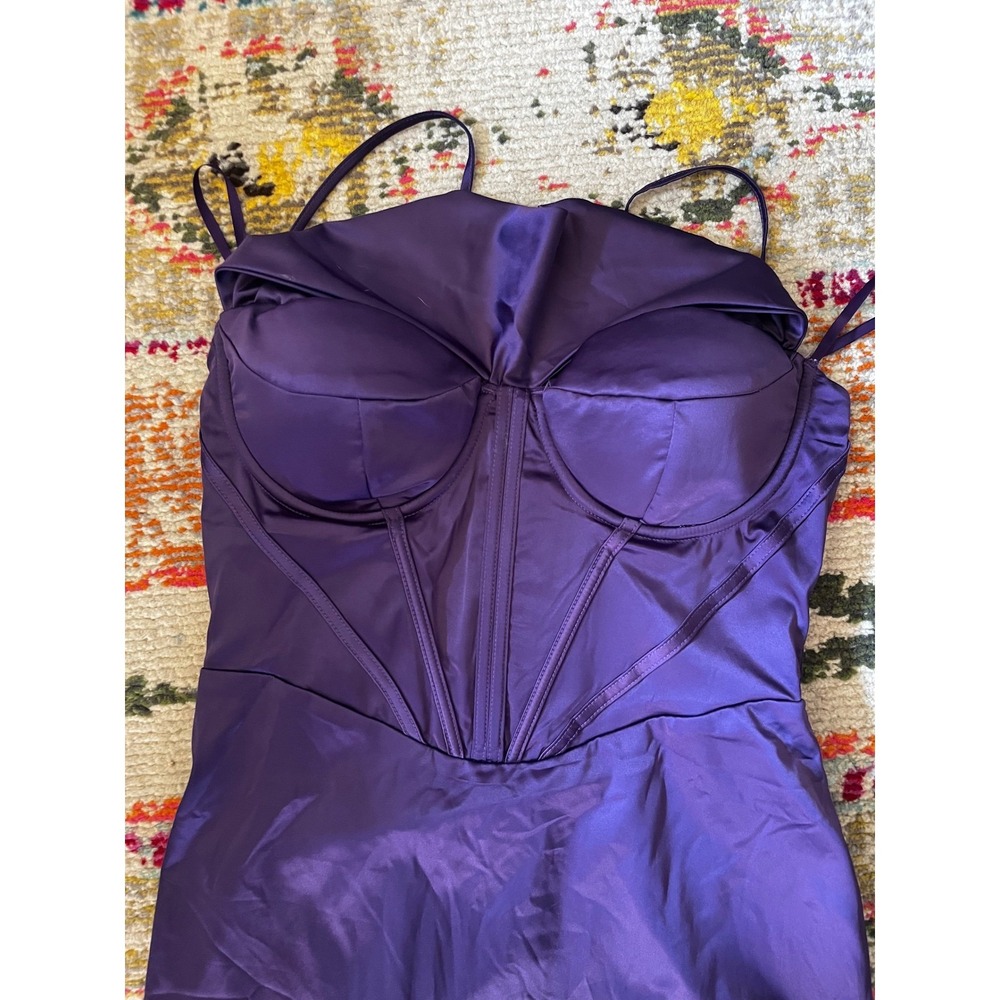 Fashion Nova Violet Satin Gown Purple Corset Maxi Dress‎ Formal Slit MD8703FN L - Picture 3 of 8